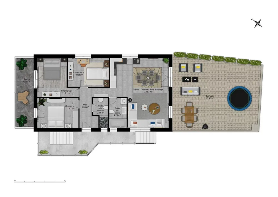 4,5 p. with unobstructed view - Private terrace and garden