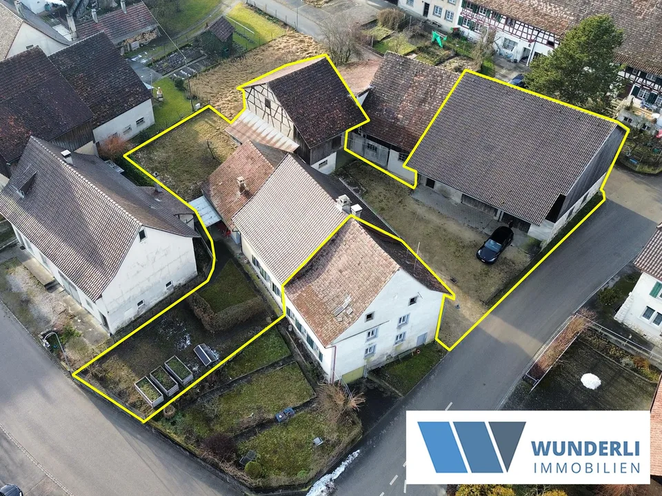 Bauernhaus mit zwei Scheunen und Nebengebäude im Dorfzentrum