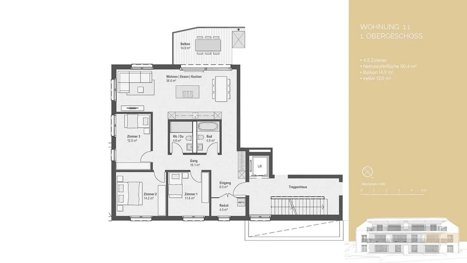 4½-Zimmer Obergeschosswohnung mit sonnigem Balkon in Berikon – foto 12 di 13