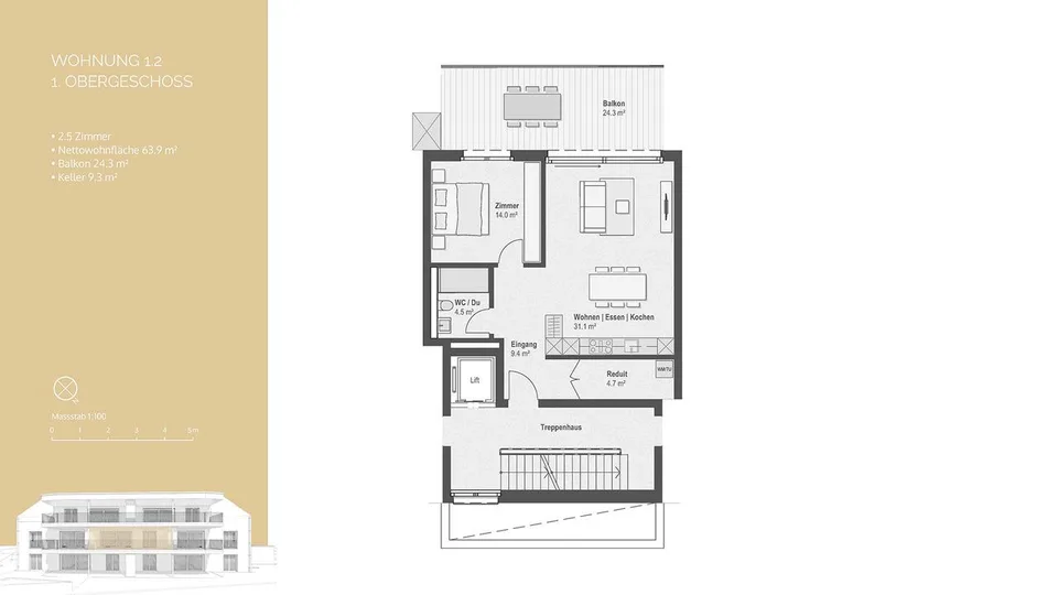 2½-Zimmer Obergeschosswohnung mit grossem Balkon in Berikon – foto 12 di 13