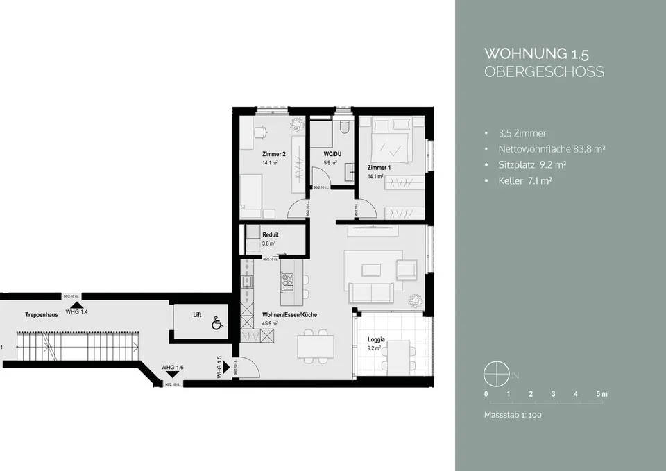 Ruhige Wohnung: 3½-Zimmer Wohnung mit geräumigem Wohnbereich. – foto 6 di 8