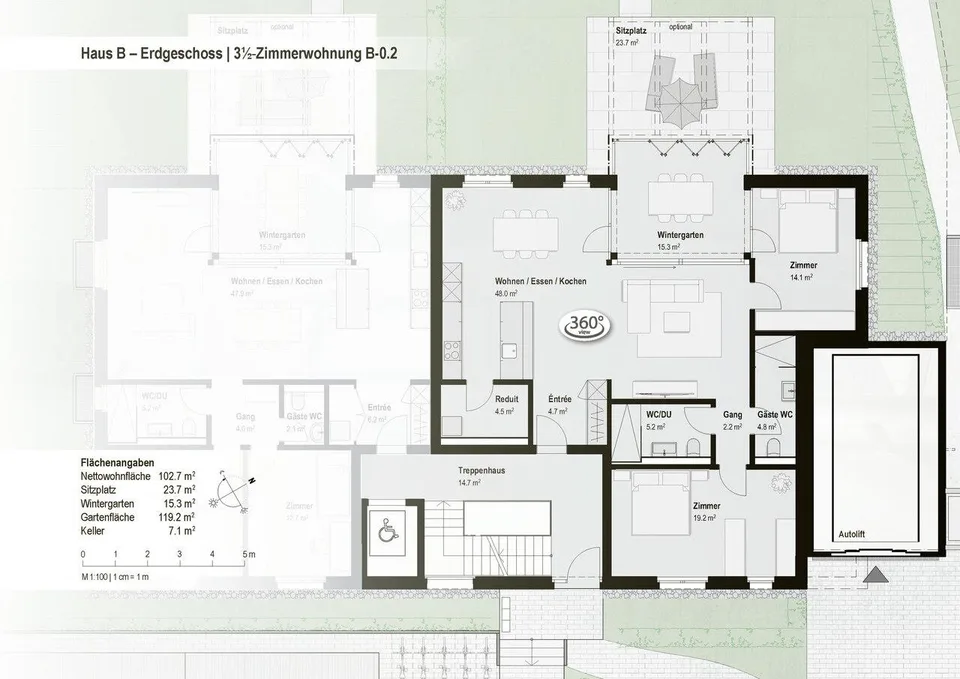 3½-Zimmer Erdgeschosswohnung mit Wintergarten, Sitzplatz und Garten – Foto 7 von 22