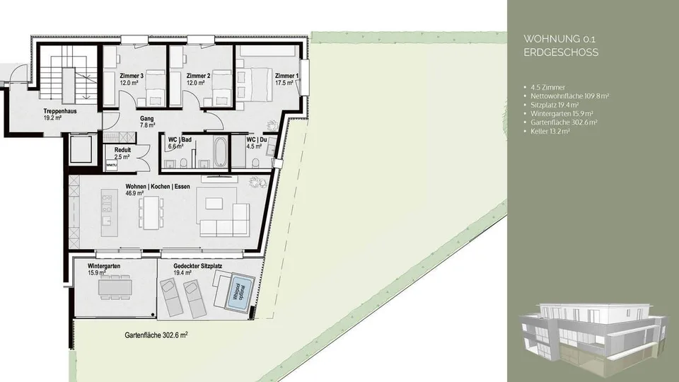 Exklusive 4½-Zimmer Gartenwohnung mit Wintergarten – Foto 7 von 8