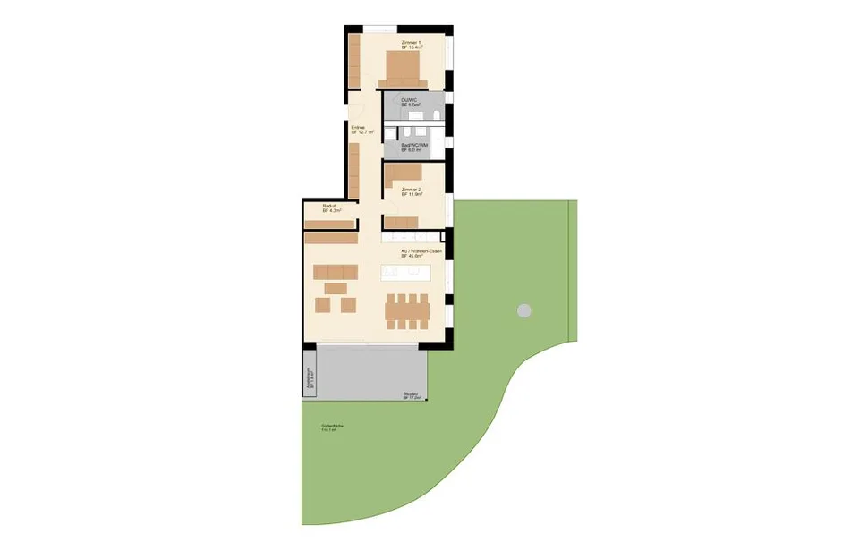 100 m² grosse Gartenwohnung mit 3.5-Zimmer, optimale Raumaufteilung...