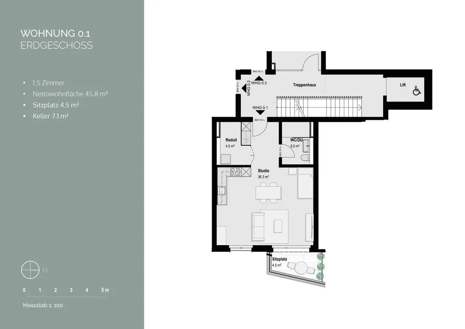 1½-Zimmer-Praxisraum für stilles Gewerbe im Erdgeschoss (z.B. Physio)