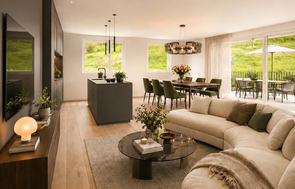 3.5-Zimmer Wohnung mit 100 m², Südterrasse, Hanglage im Grünen (Top...