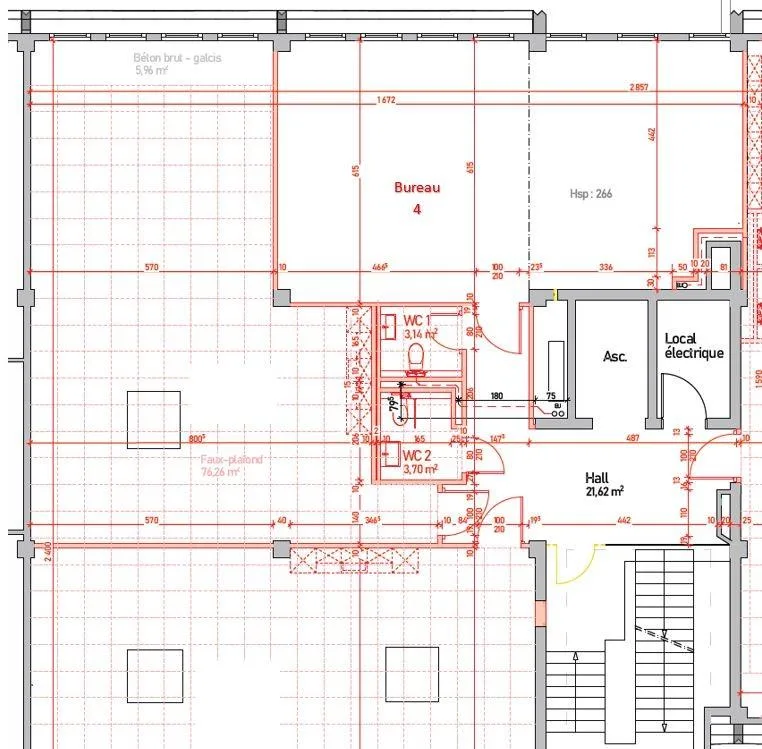Surface de 69m2 aménagée à louer.