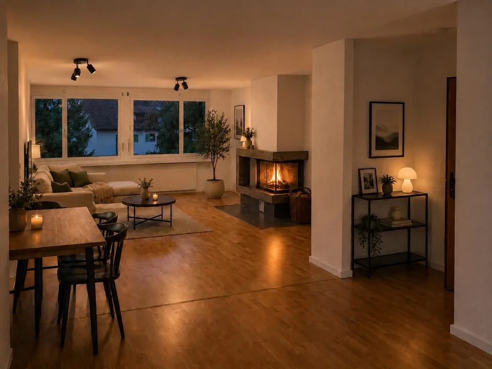 Exklusive 4.5 Zimmer-Dachwohnung mit Cheminée, Balkon und Bergsicht