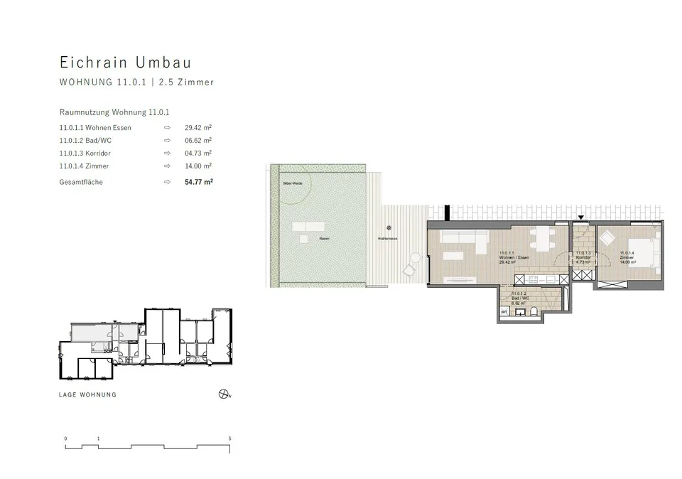 Moderne 2.5-Zimmer-Wohnung mit Mietgarten und Holzterrasse in Züric...