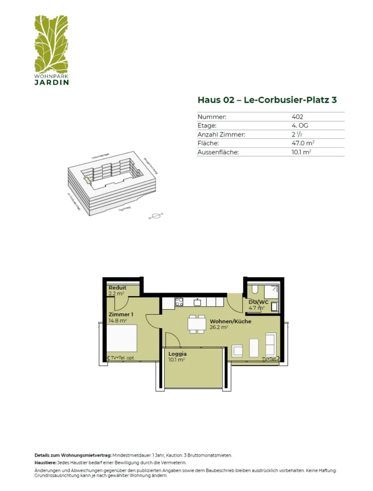 Schöne, helle 2 1/2 Zimmer Wohnung  im Wohnpark-Jardin Bern Brünnen