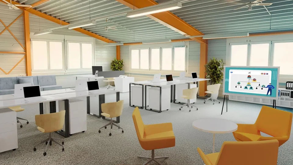 Büro im Loft-Stil und herrliche Sicht auf die Berge