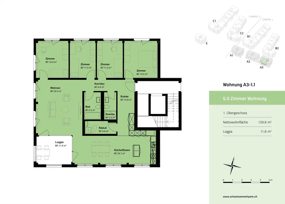 Erstbezug! Helle moderne 5.5 Zimmer Wohnung mit praktischer Loggia – Foto 6 von 7