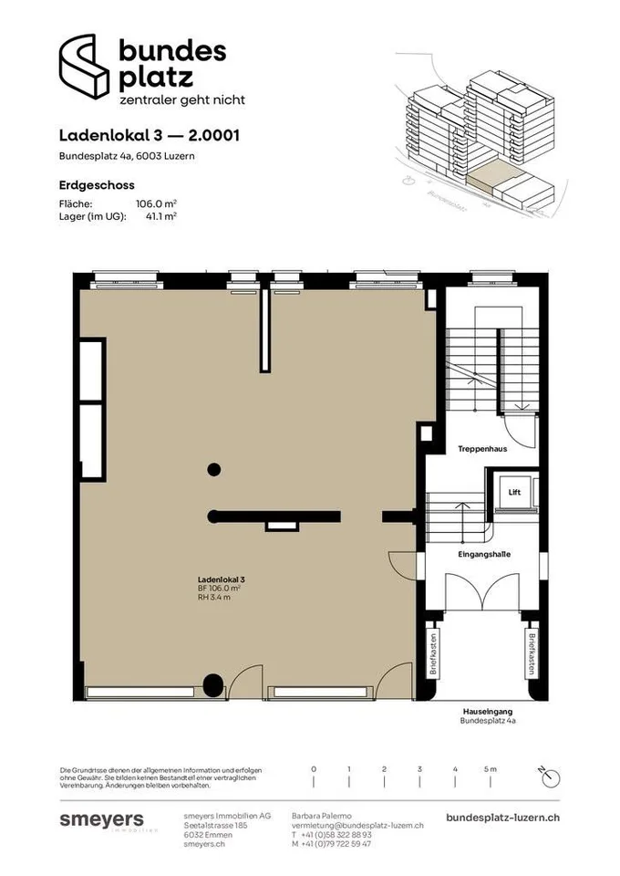 Attraktive Ladenfläche mit Schaufenster am Bundesplatz Luzern