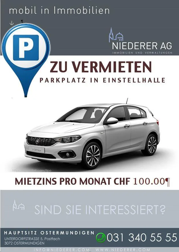 Mehrere Einstellhallenplätze für je CHF 110.00 verfügbar