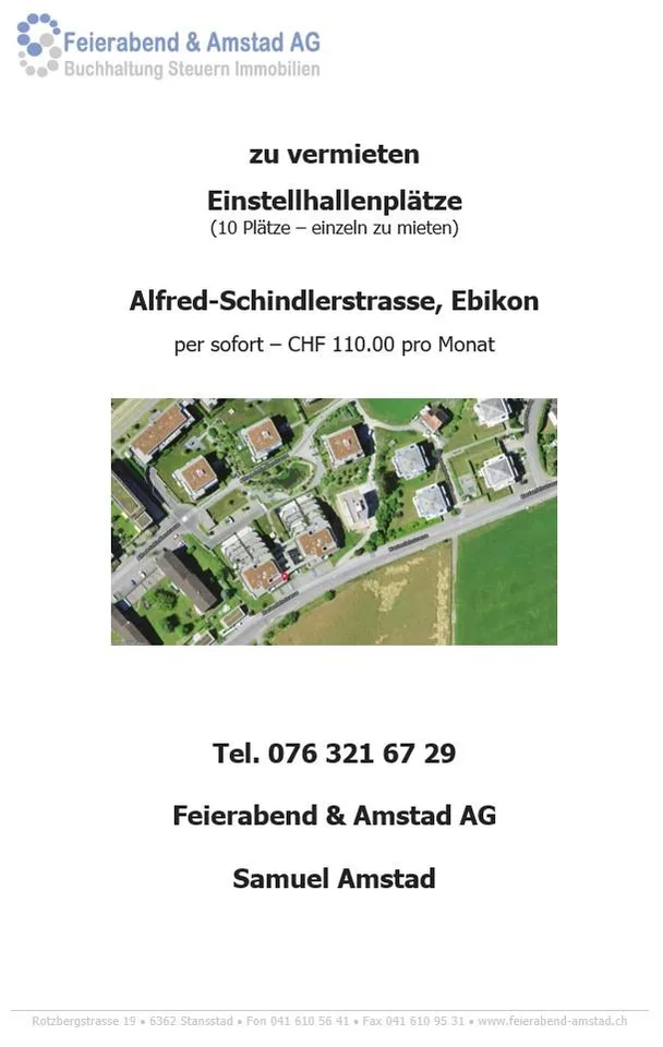 Einstellhallenplätze nähe Alfred-Schindler-Strasse vermieten/verkaufen