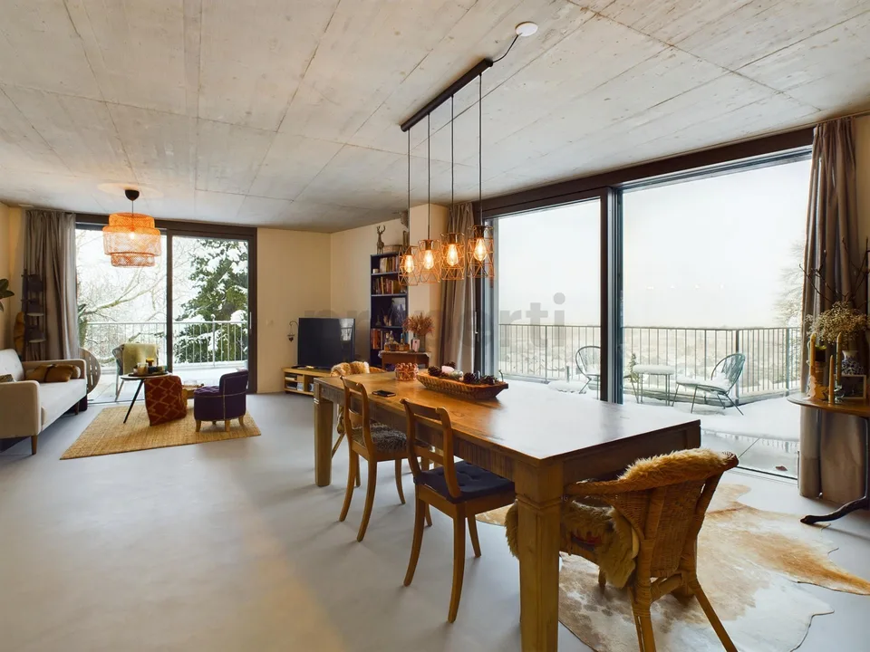 Enorme terrazza panoramica di 90 m², completamente arredata e con vista sul lago di Zug