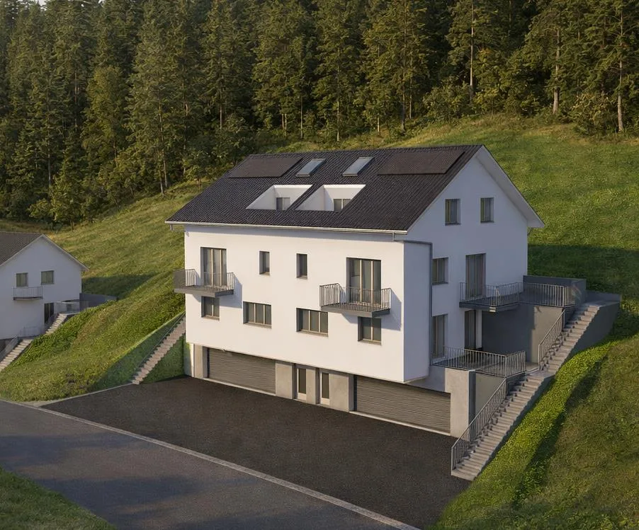 Modernes Neubau-Doppeleinfamilienhaus mit idyllischem Naturpanorama