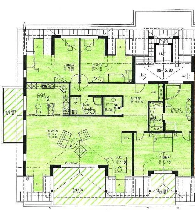 Exklusive 4½-Zimmer-Dachwohnung mit 185m2 Wohnfläche