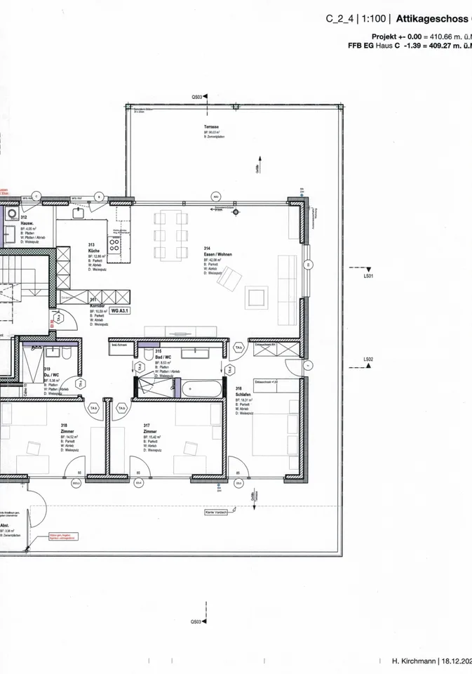 Attika West mitten im Grünen: 131m2 netto + 90m2 umlaufende Terrasse