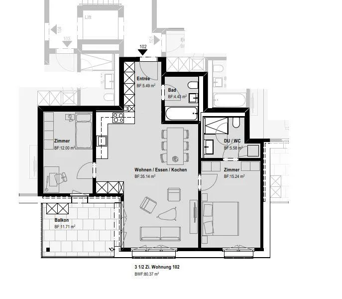 Appartamento elegante di 3,5 locali con balcone