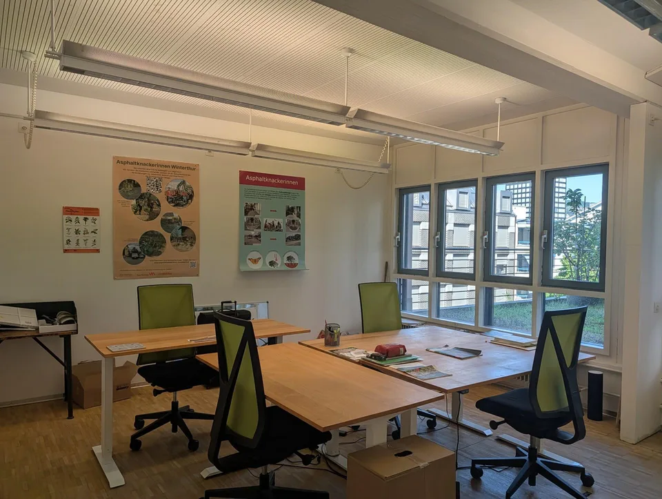 Möblierte Loft-Bürofläche mit Dachterrasse