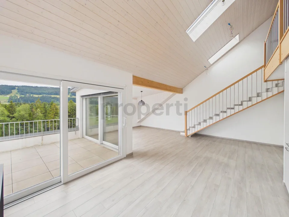 Magnifique attique avec vue superbe, grande mezzanine et transports à proximité immédiate
