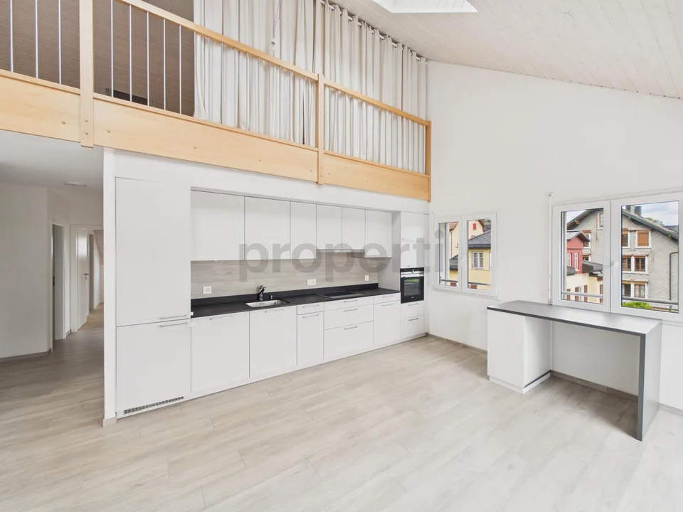 Magnifique attique avec vue superbe, grande mezzanine et transports à proximité immédiate