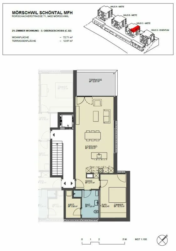 2½-Zimmer-Wohnung im Attika mit Aus- & Weitsicht, angrenzend an Grü...