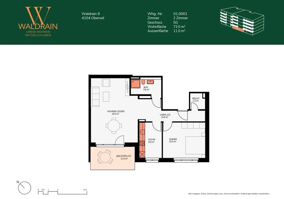 2 Zimmerwohnung in Oberwil - Urban wohnen, natürlich leben