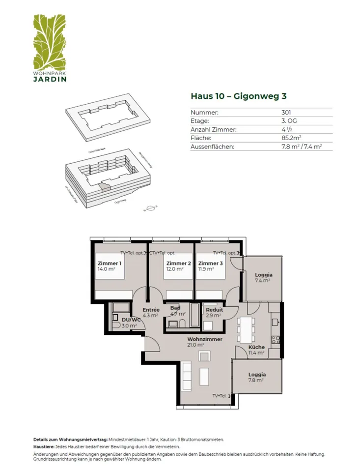 Helle 4.5 Zimmerwohnung im 3. OG – Foto 12 von 12