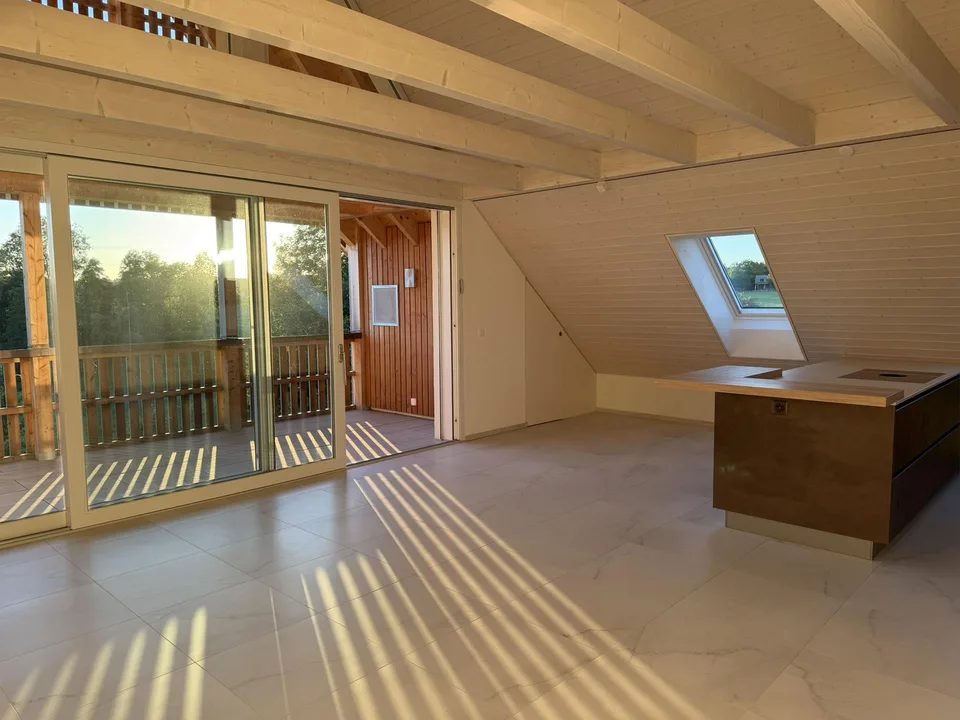 Moderne 3 1/2 Dachwohnung mit zusätzlichem Raum unverbaubare Aussicht