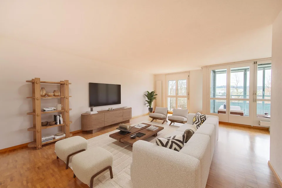 Wohnen mit Komfort: eigene Waschmaschine, grosser Balkon & viel Platz