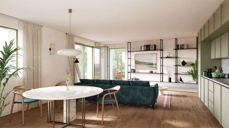 Neubau mit geräumigen 3,5 Zimmern und Garten