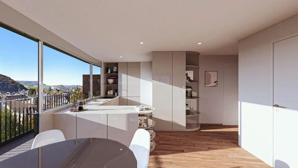 Permis de construire accordé et sur le point d'être réalisé : Appartement moderne en attique avec ascenseur, grand balcon et carport