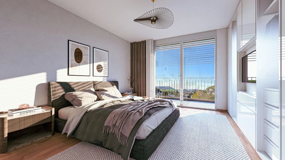 Permis de construire accordé et sur le point d'être réalisé : Appartement moderne en attique avec ascenseur, grand balcon et carport