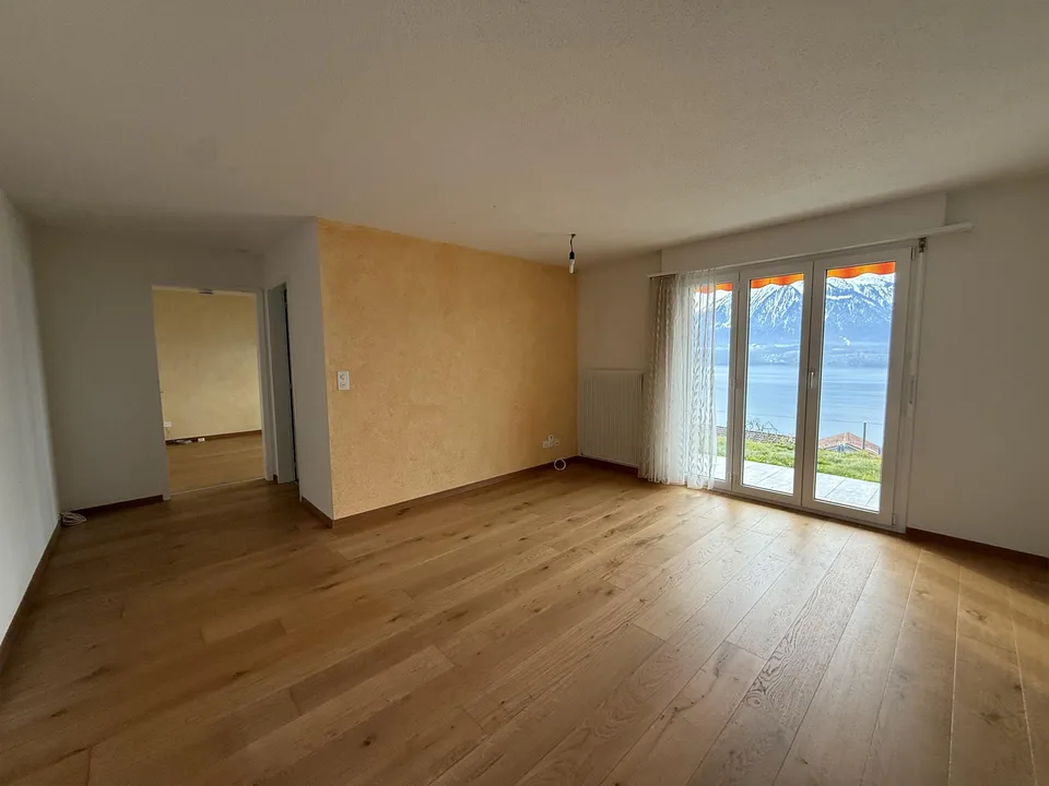 Vista panoramica sul lago di Thun: ampio appartamento di 2,5 locali al piano terra a Oberhofen