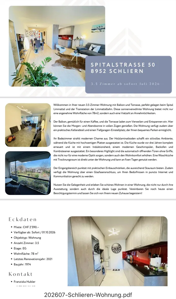 Wohnung in Schlieren, ruhige Lage im grünen