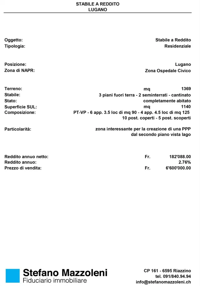 Lugano – Investimento immobiliare ad alto potenziale