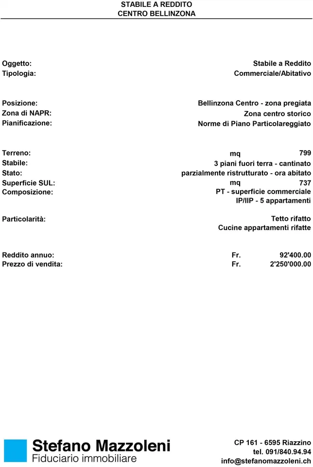 Bellinzona Centro – Stabile commerciale e abitativo