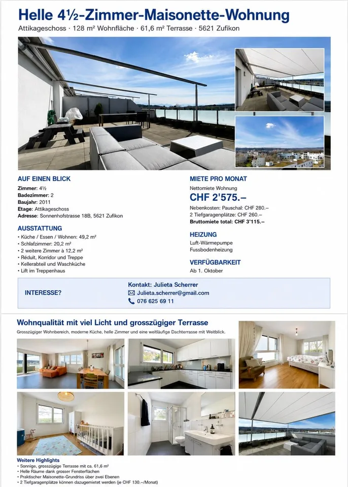 Helle 4½-Zimmer-Maisonette-Attikawohnung mit > 60 m² Terrasse+Weit