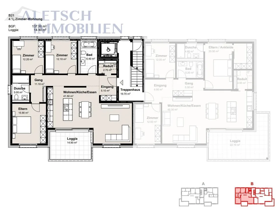 4.5-Zimmerwohnung mit grosser Loggia und Weitblick – Foto 6 von 6