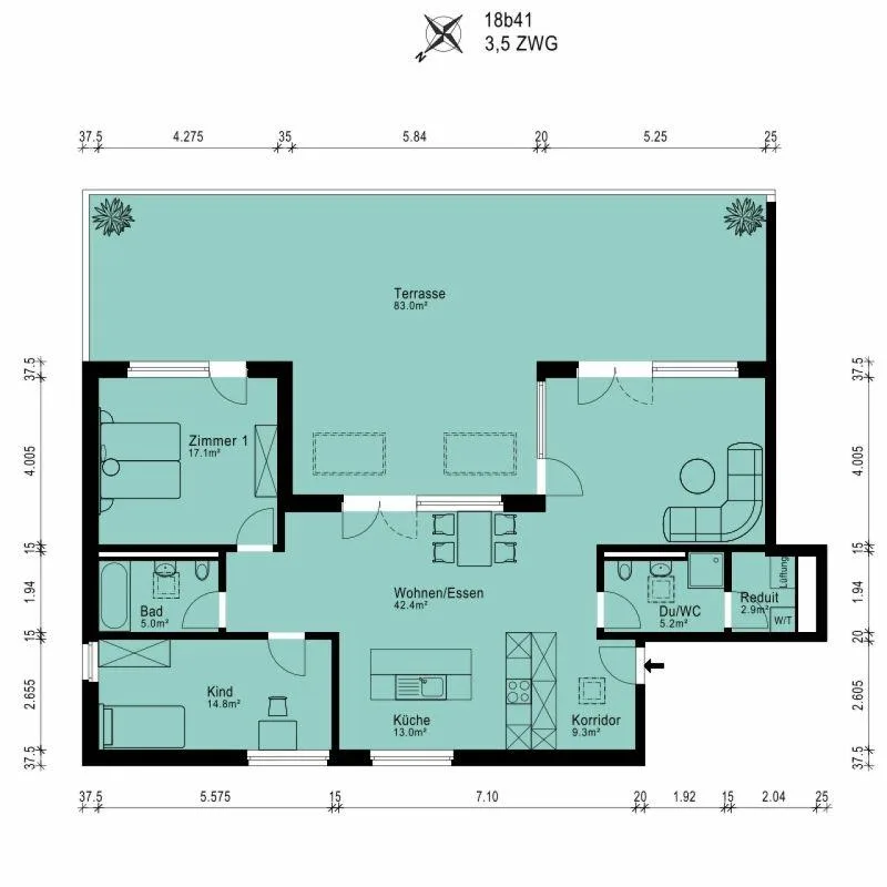 Zentrale Attikawohnung mit grosser Terrasse
