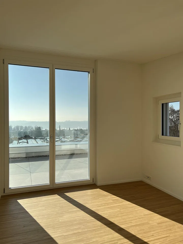 Appartement-maisonnette d'attique unique de 3,5 pièces avec vue lointaine sur le lac et les montagnes