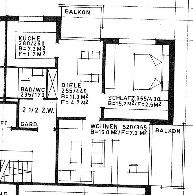 Grosszügige 2.5-Zimmerwohnung mit zwei Balkonen