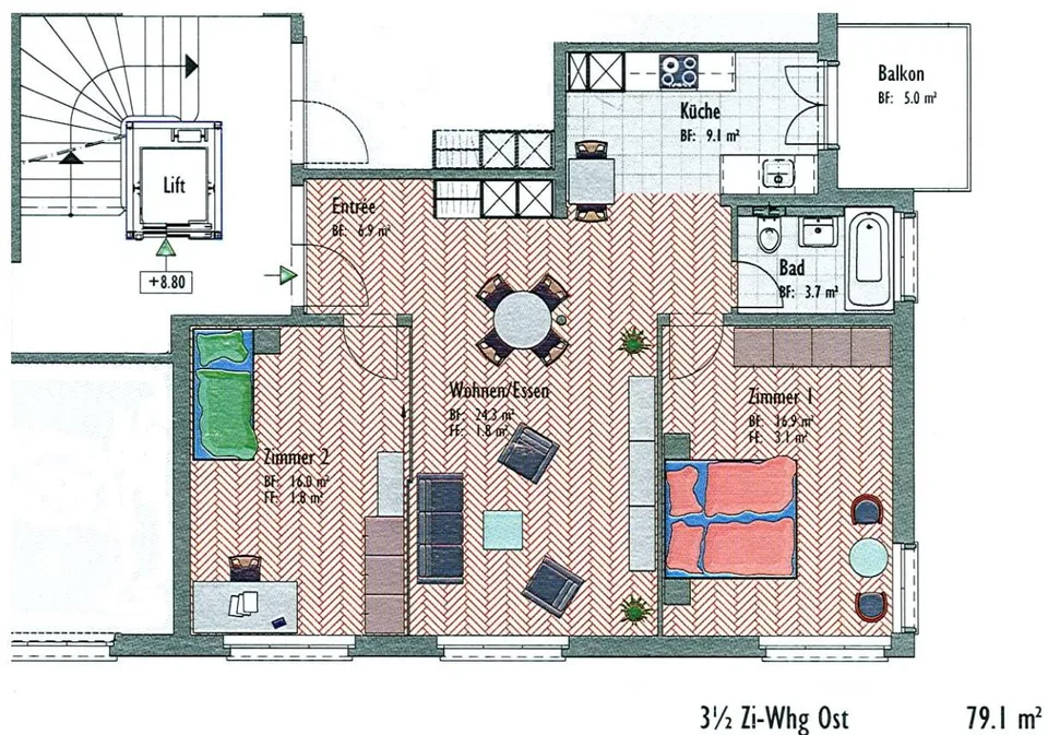 Moderne 3.5 Zi Wohnung im 3.OG, nah am Rotsee und dem Zentrum