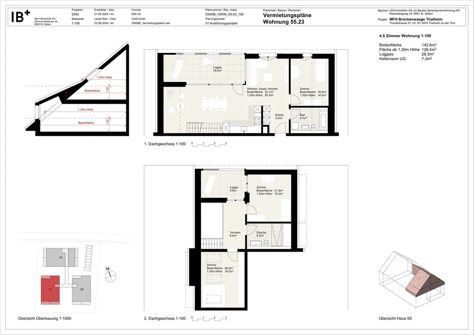 Attraktive 4.5-Zimmer-Dachgeschosswohnung mit zwei Loggien