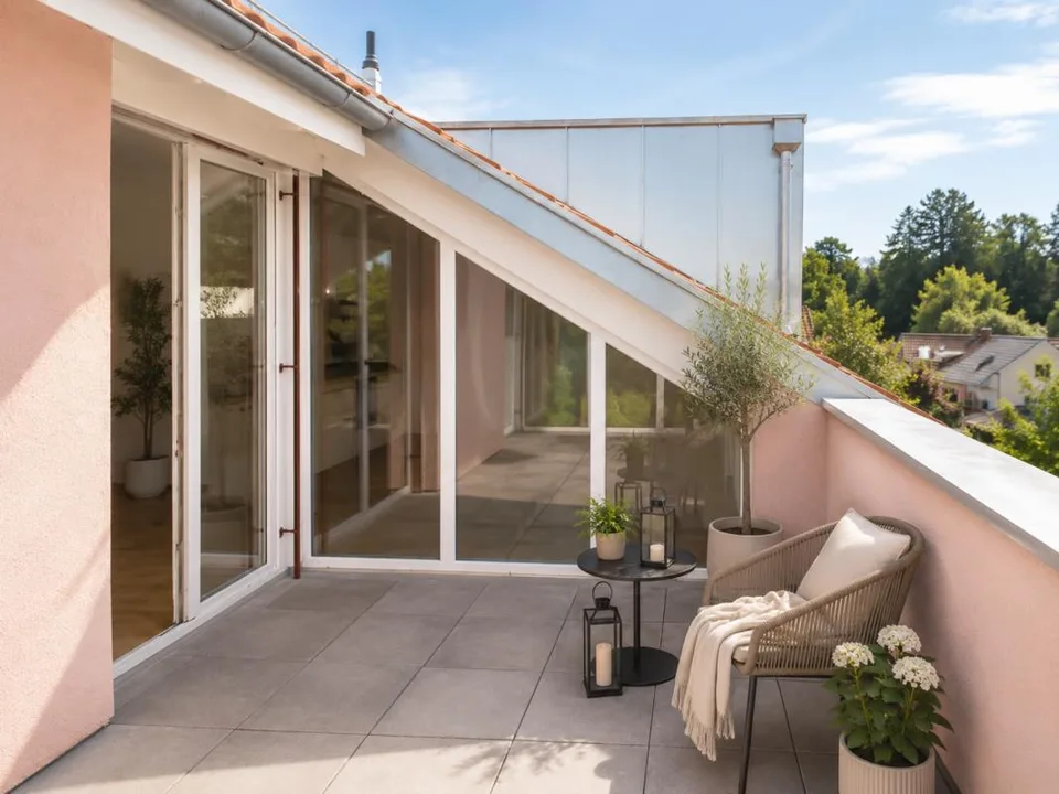 Exklusive Dachwohnung mit Balkon im Grünen!