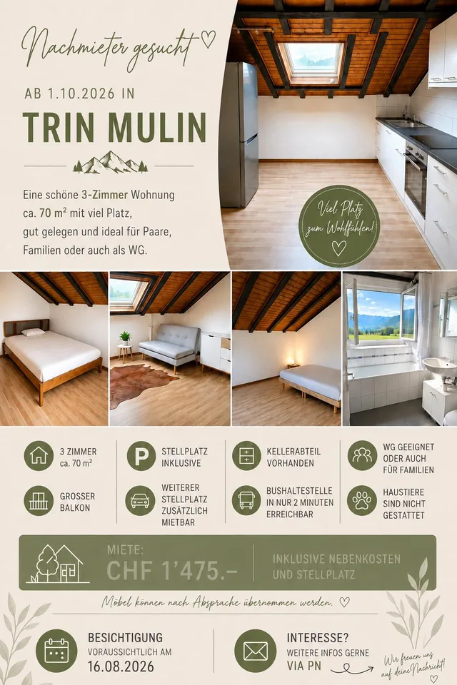 Schöne Wohnung Trin Mulin per 1.10.26