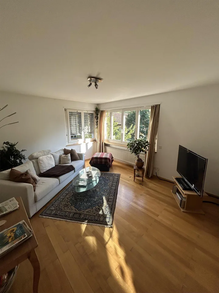 4 Zi-Altbauwng mit kleinem Balkon und grossem Gemeinschaftsgarten