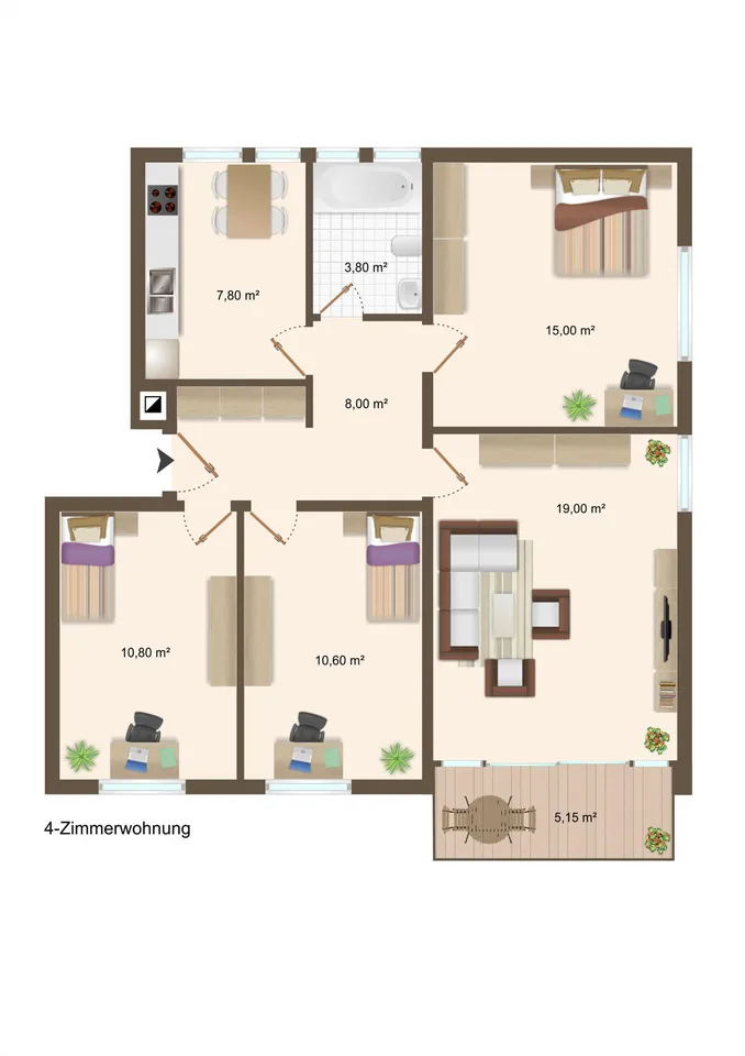 Kleine 4-Zimmerwohnung mit Balkon